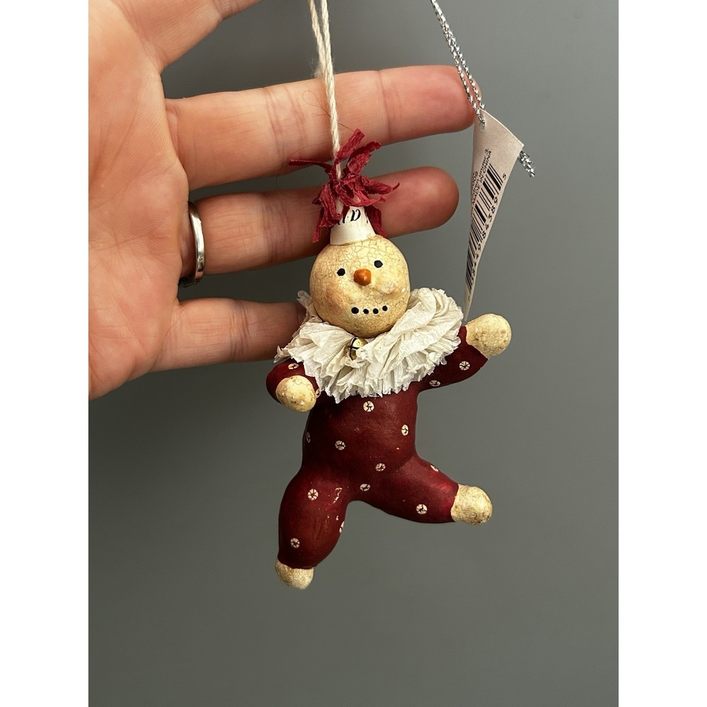 Vintage Midwest Cannon Falls Nicol Sayre Snowman Red Clown Ornament W/ Tags